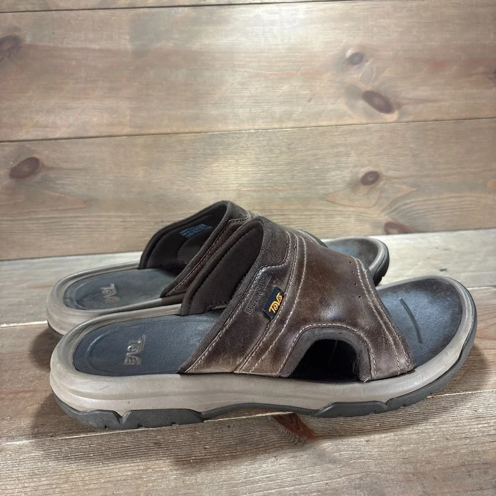 Teva Langdon Mens size 9 shoes Brown Leather Waterproof Slide Slip On sandals